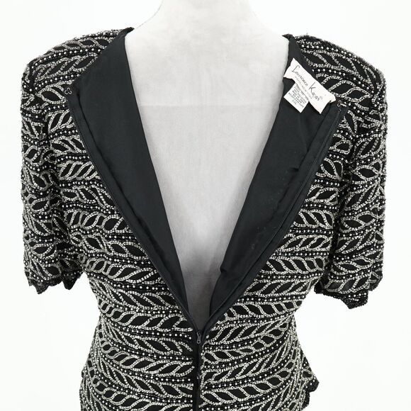 Laurence Kazar Top Plus Size 2X XXL Black Silk Blouse Silver Beads Vintage - Picture 11 of 13